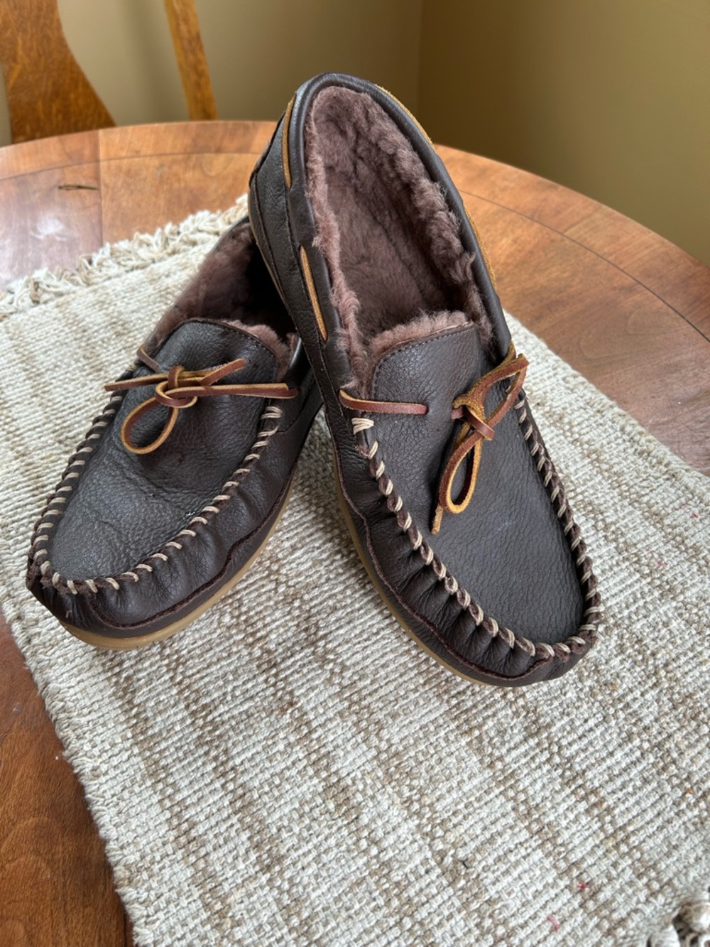 Men’s  new leather Fur lined Mocs by LLBean